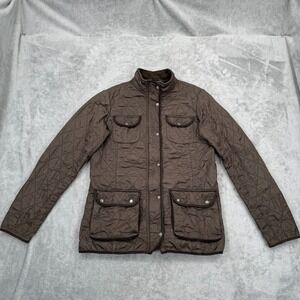 Eddie Bauer Quilted Field Jacket Fleece Lined Womens Small Nylon Insulated Brown